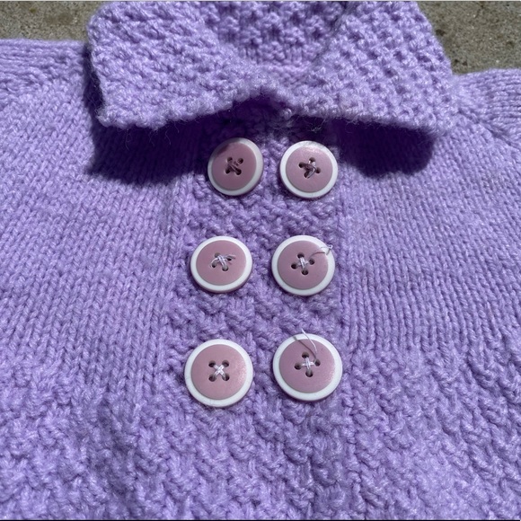 Vintage 80s Toddler Pastel Purple Sweater Jacket, Kids Hand Knit Sweater Coat - Picture 2 of 4